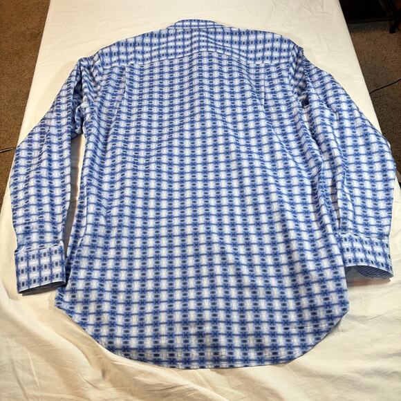 Johnston & Murphy Mens tailored fit blue geometric dress shirt.  Size M. - Picture 4 of 8